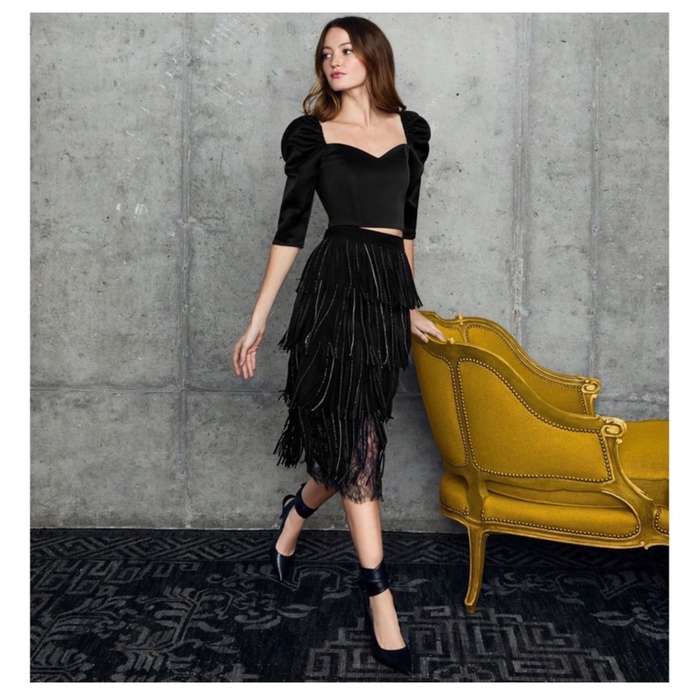 ALICE + OLIVIA Misha Suede Fringe Midi Skirt - Picture 8 of 13
